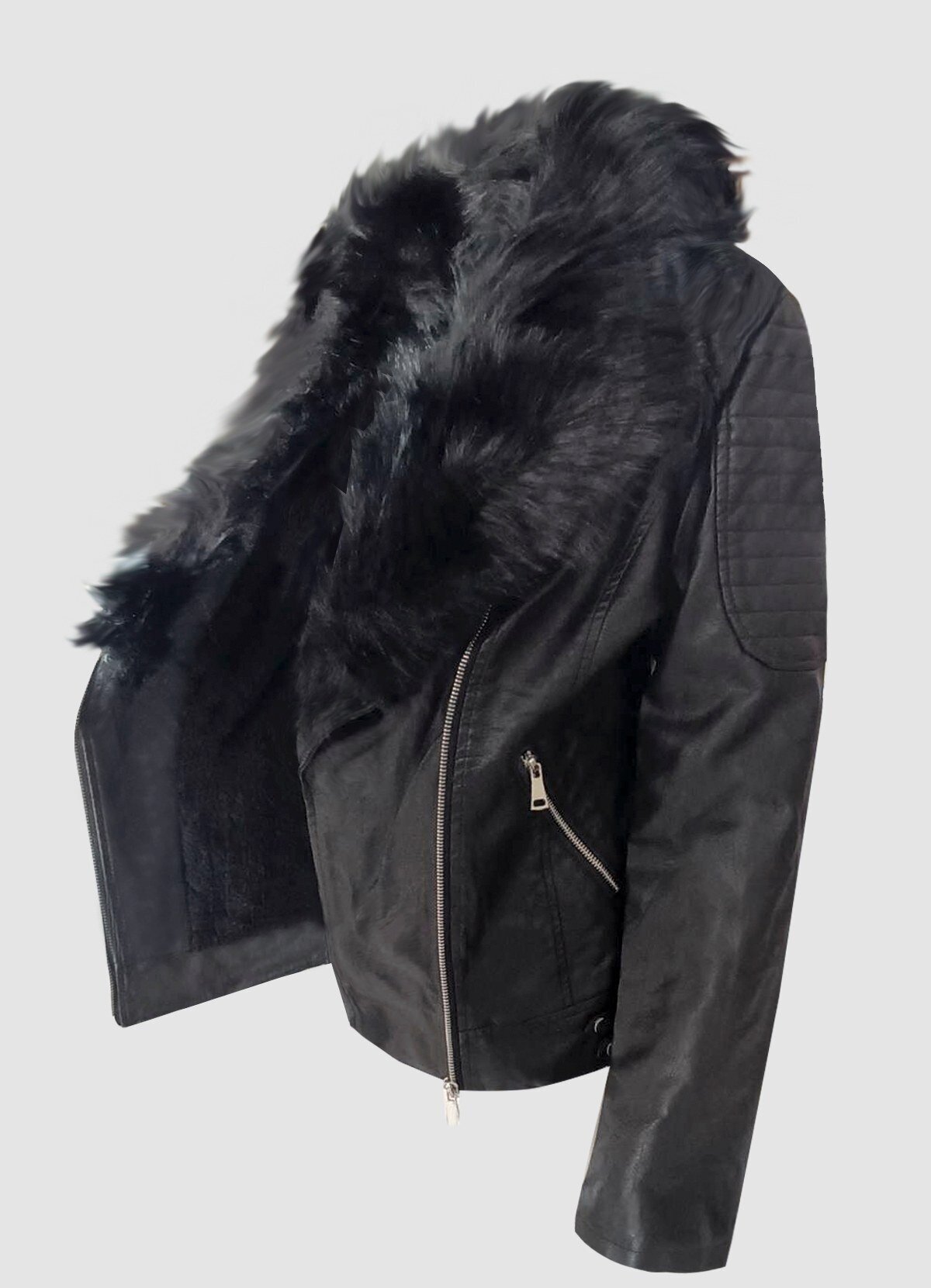 δερματίνη jacket με γούνα στο γιακά plus size F/W 2022/23 - Parizianista.gr