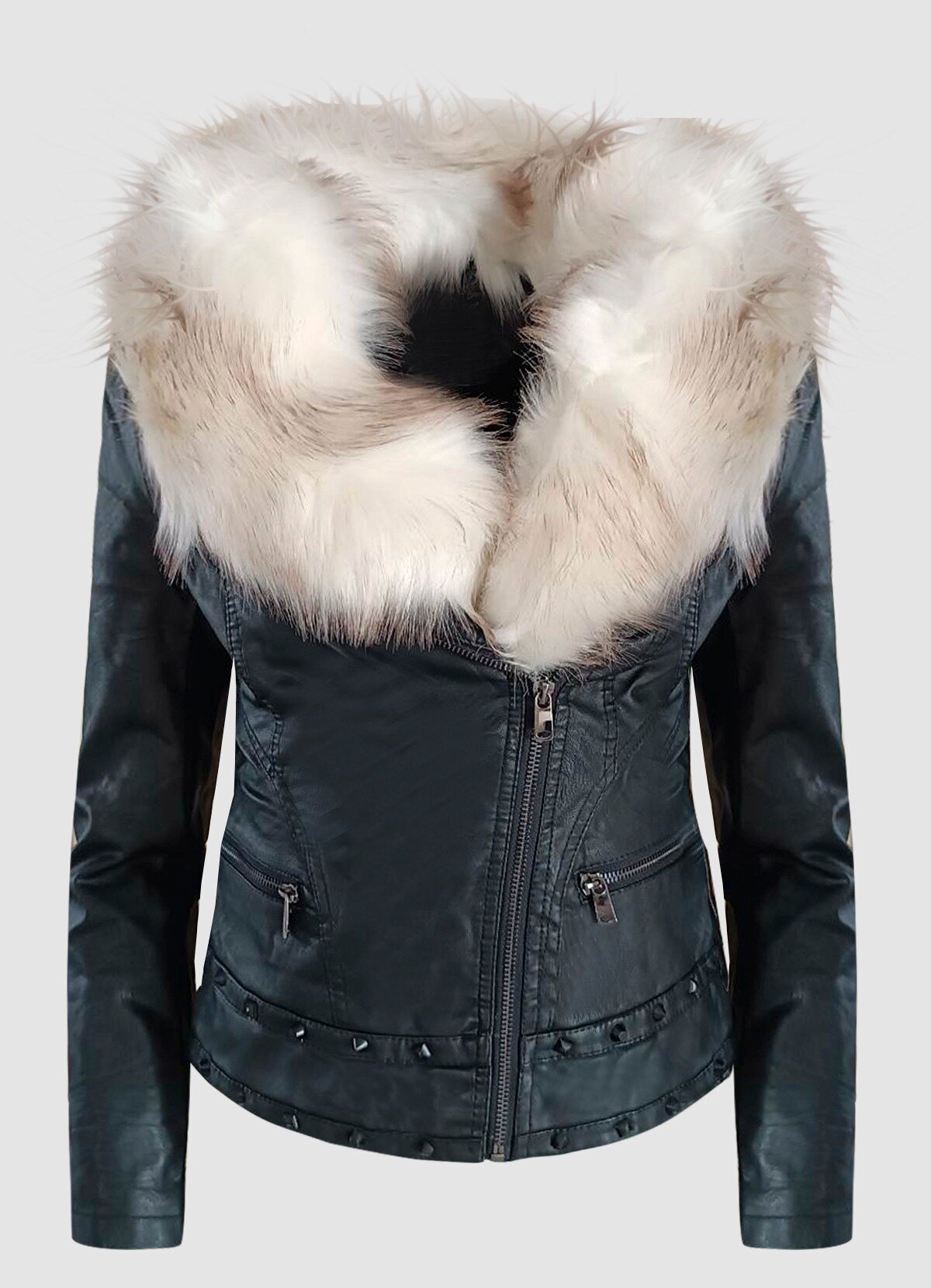 δερματίνη jacket με λευκό γούνινο γιακά και γούνα εσωτερικά -  Parizianista.gr