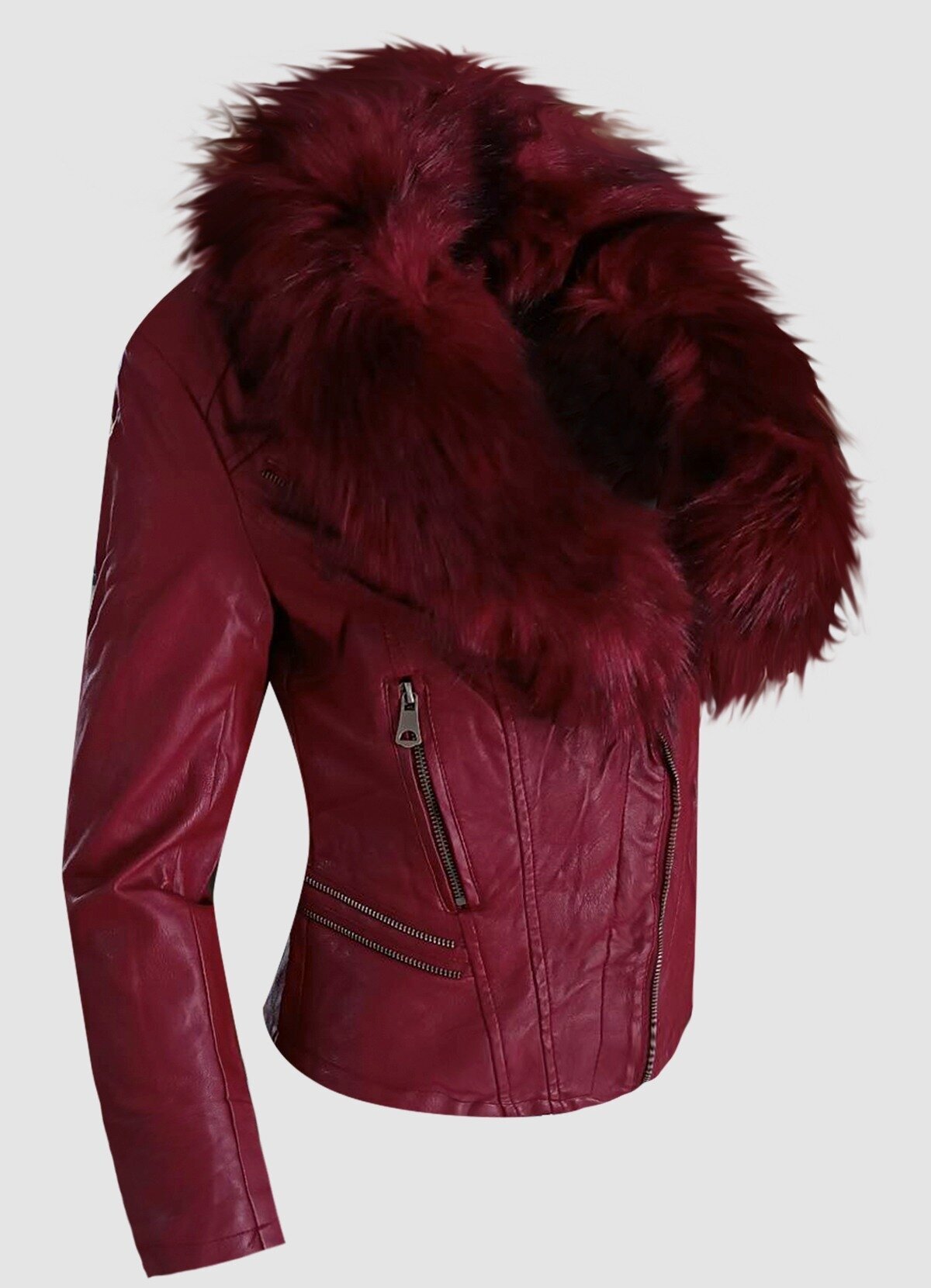 δερματίνη jacket με πλούσια γούνα στο γιακά και επένδυση γούνα εσωτερικά -  Parizianista.gr