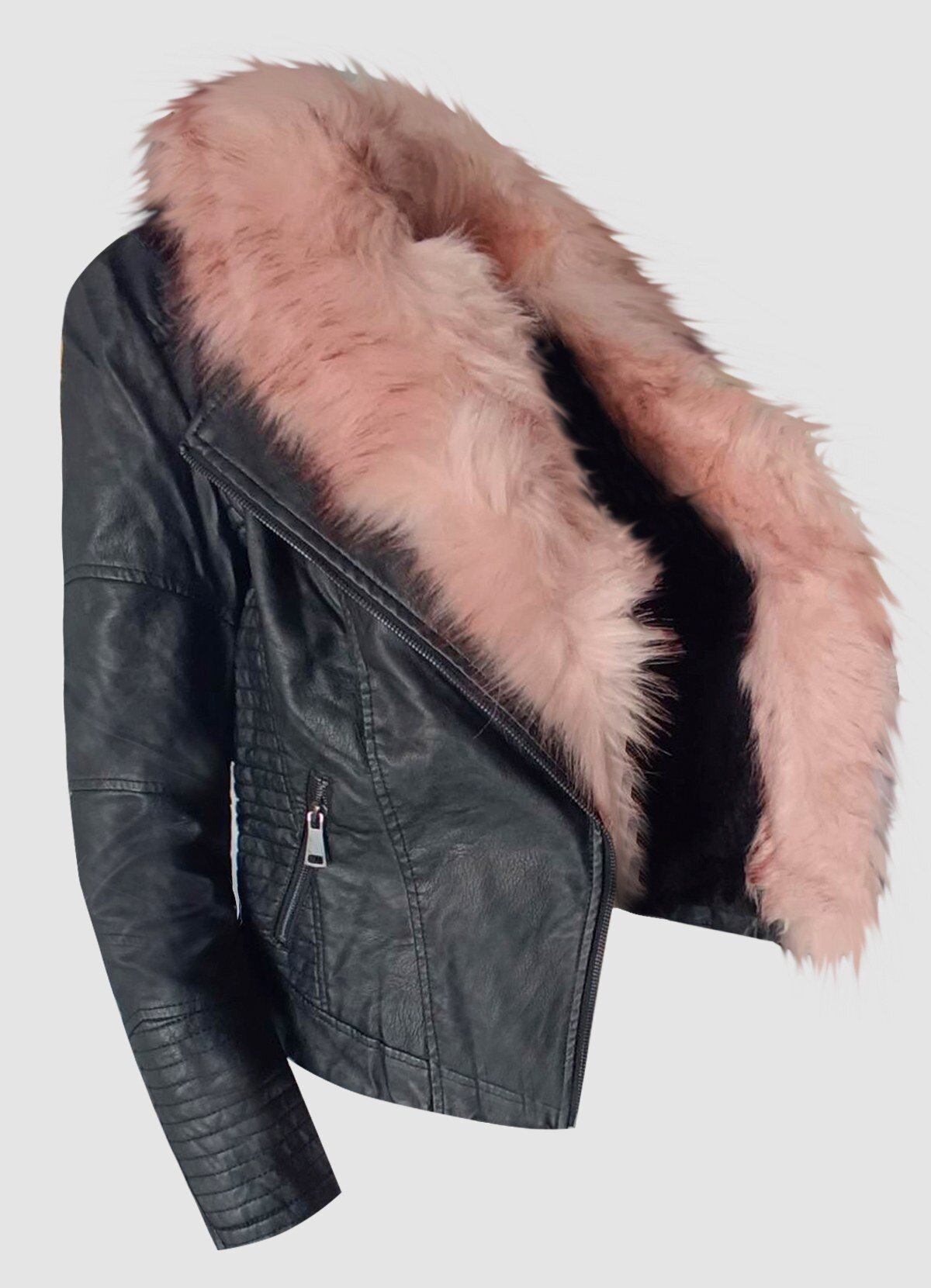 δερματίνη jacket με ροζ γούνα περιμετρικά και γούνα εσωτερικά -  Parizianista.gr