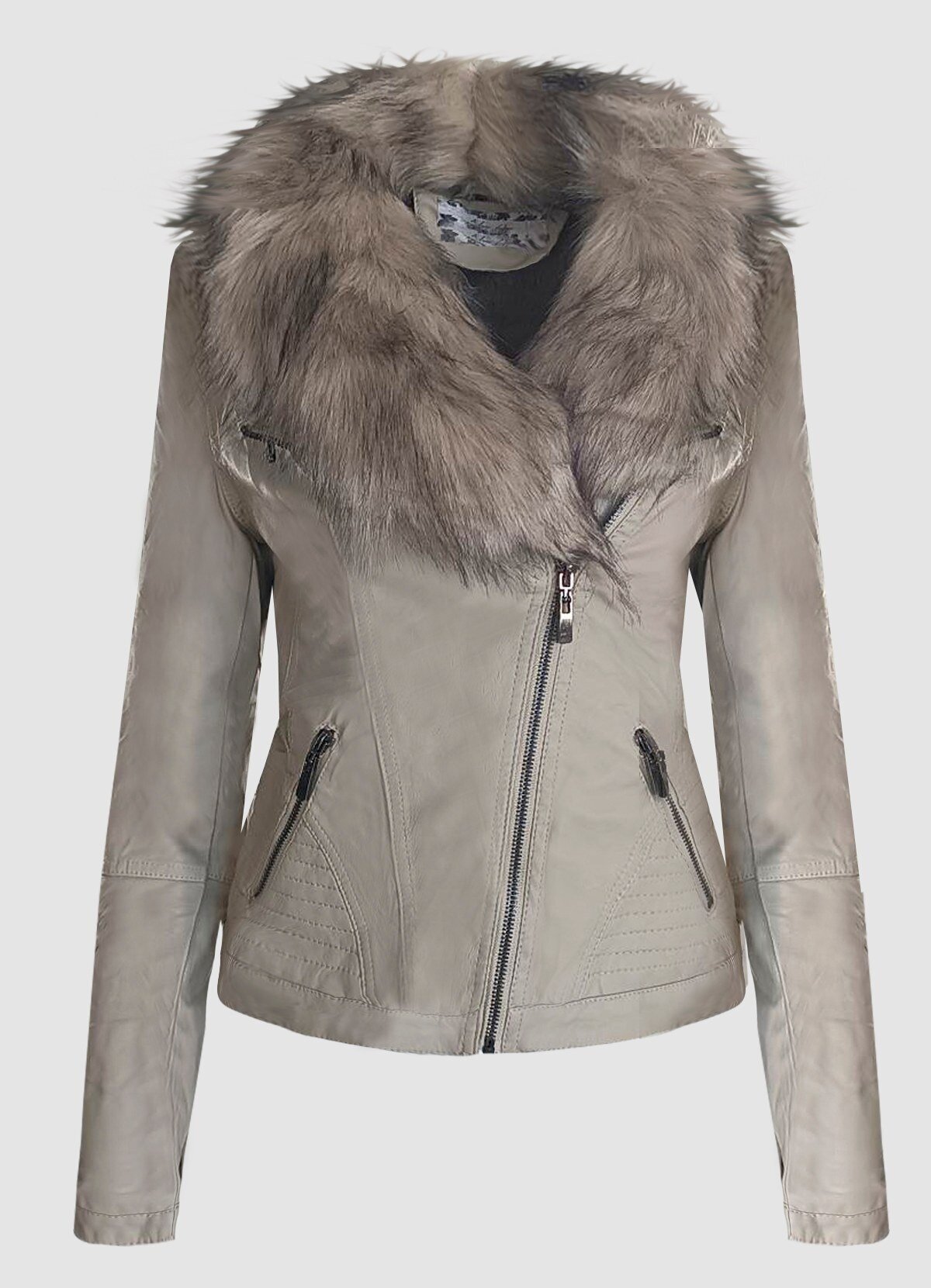 δερματίνη μεσάτο jacket με γούνα στο γιακά και φλις εσωτερικά -  Parizianista.gr