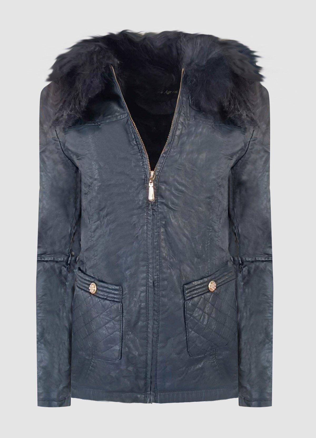 δερματίνη μεσάτο jacket με γούνα στο γιακά και φλις εσωτερικά -  Parizianista.gr