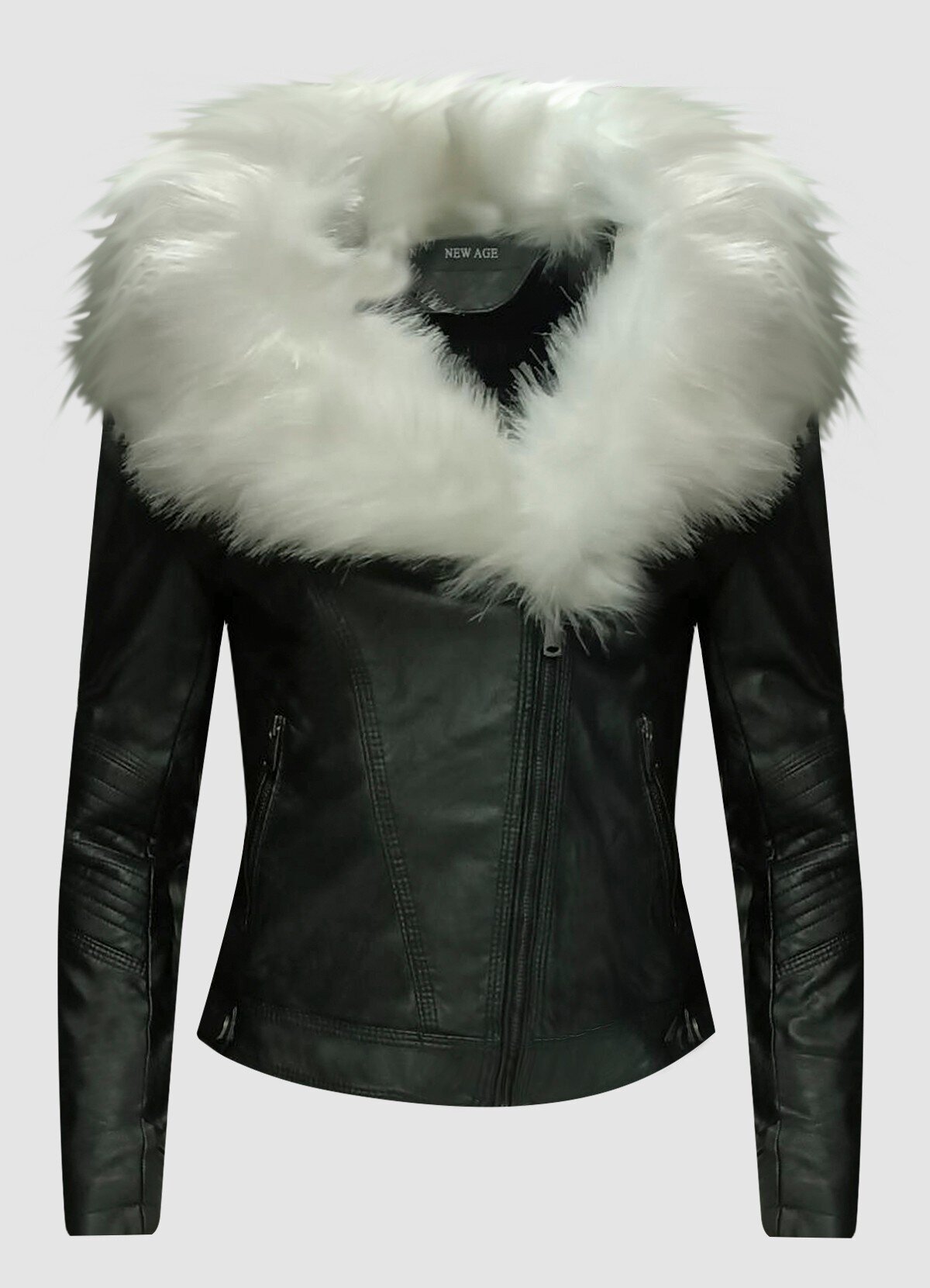 δερματίνη μεσάτο jacket με μαύρη γούνα στο γιακά και φλις εσωτερικά -  Parizianista.gr