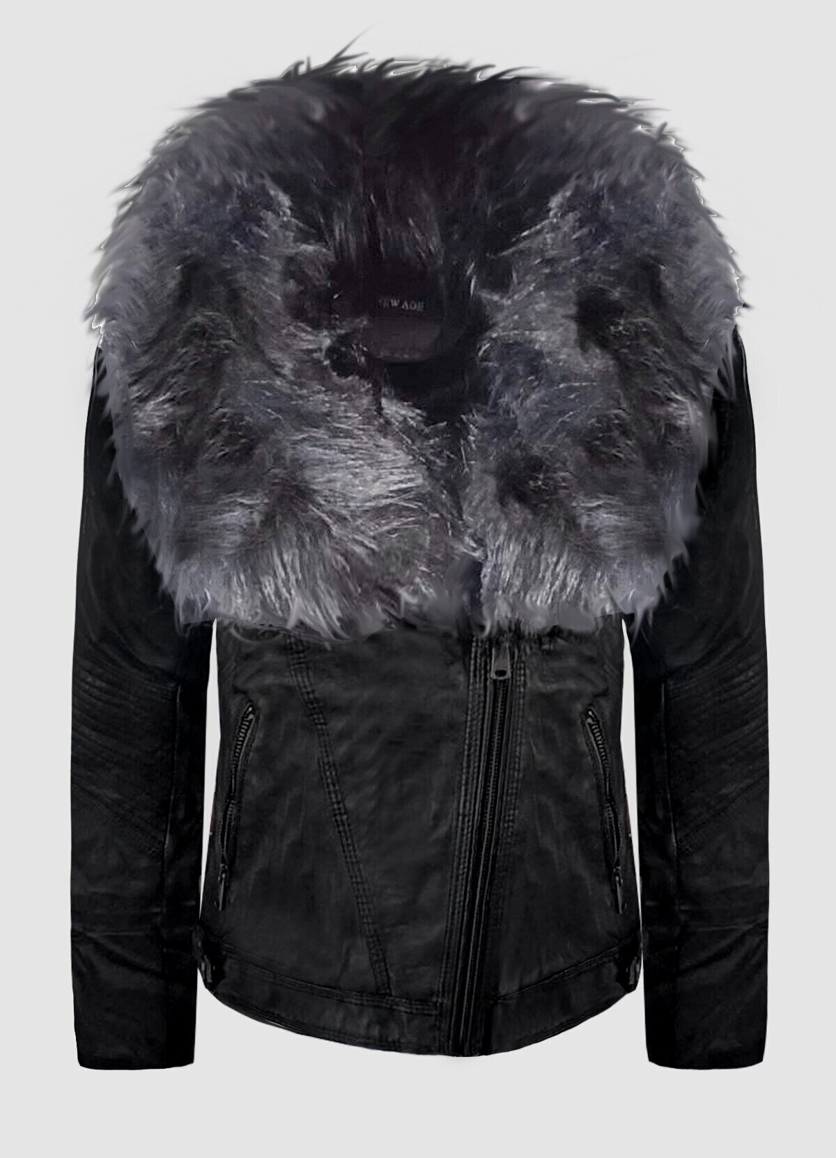 δερματίνη μεσάτο jacket με μαύρη γούνα στο γιακά και φλις εσωτερικά -  Parizianista.gr