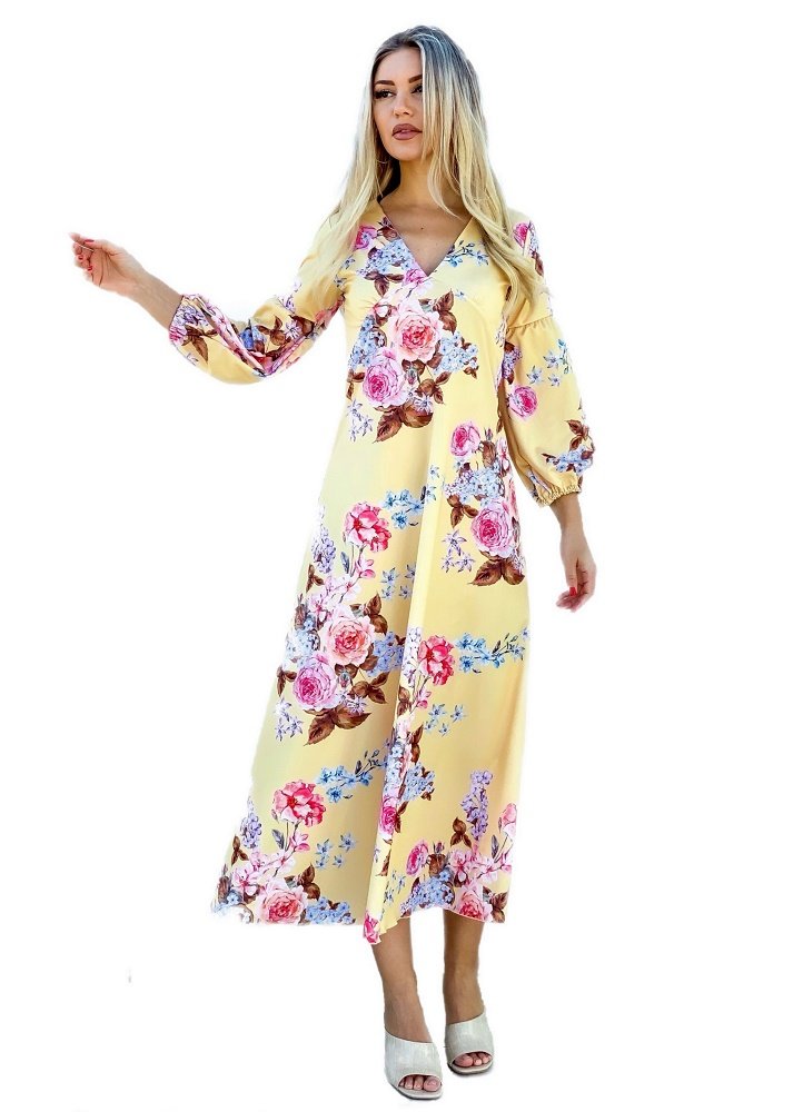 floral μάξι φόρεμα με 3/4 μανίκι - Parizianista.gr