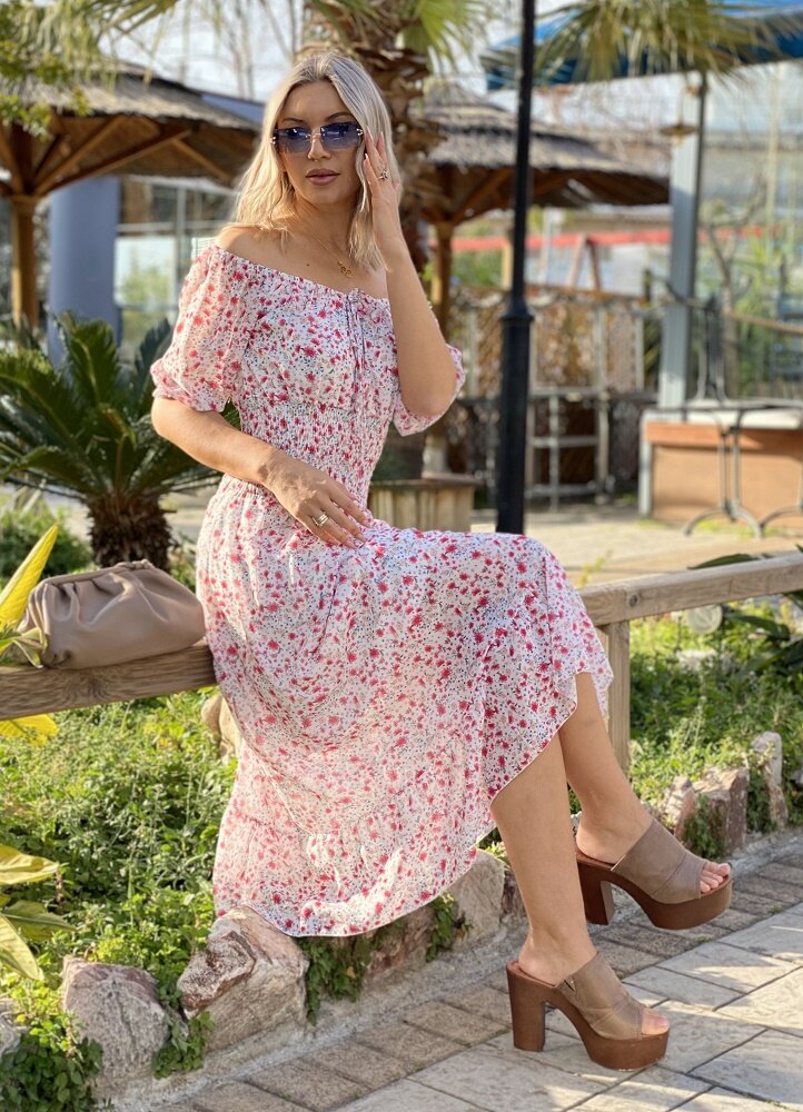 floral maxi αέρινο φόρεμα έξωμο - Parizianista.gr