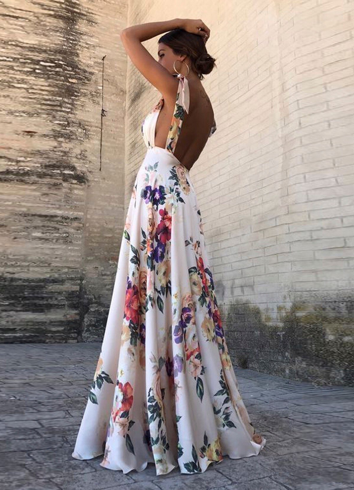 floral maxi αέρινο φόρεμα που δένει στους ώμους - Parizianista.gr