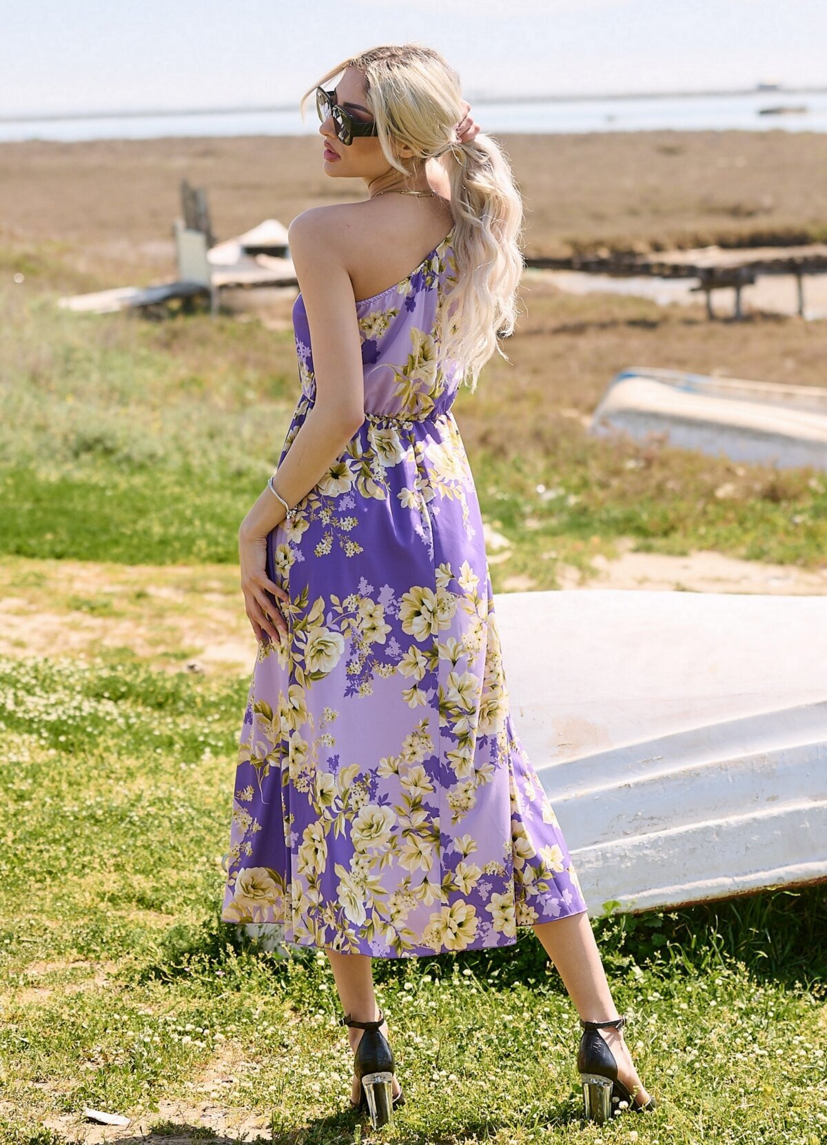 floral maxi φόρεμα με έναν ώμο - Parizianista.gr