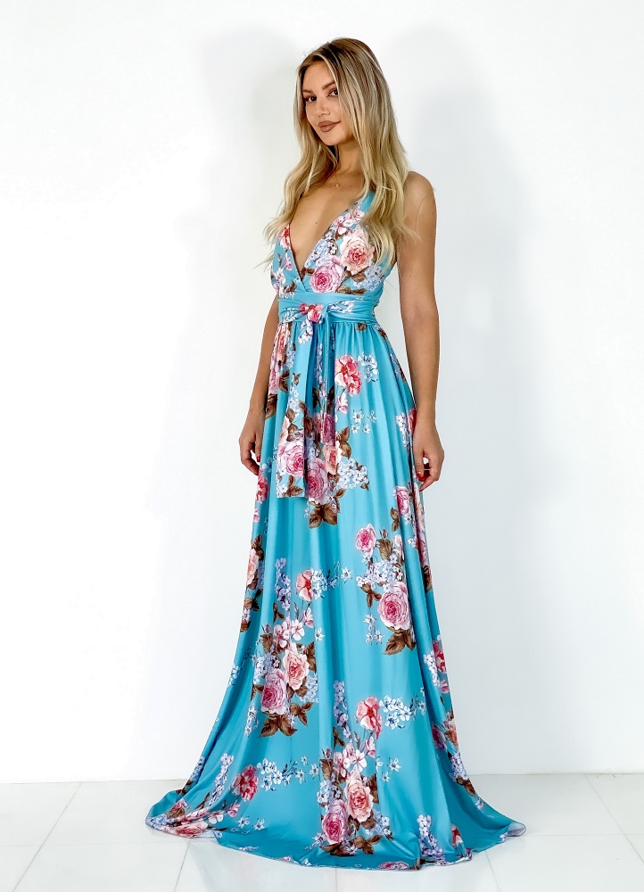 floral maxi φόρεμα τιράντα με χιαστή πλάτη - Parizianista.gr