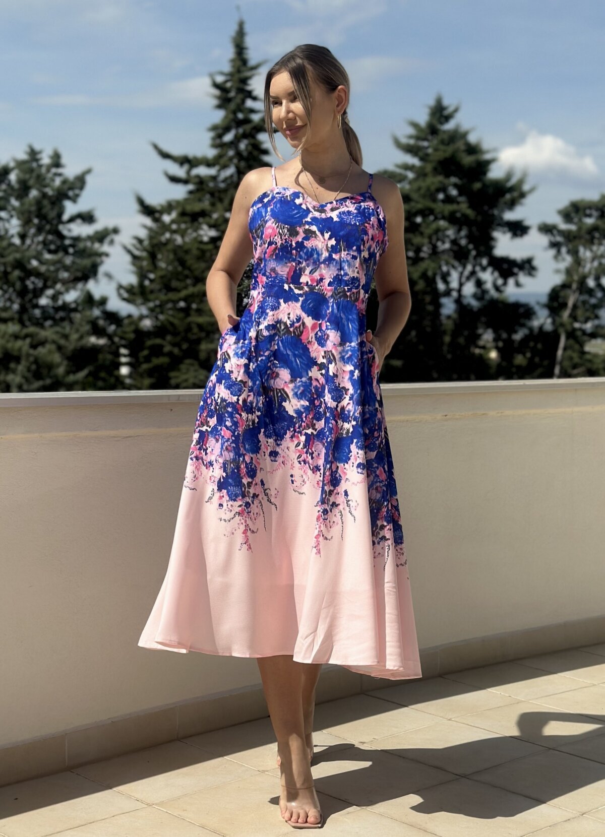 floral midi κλος φόρεμα τιράντα - Parizianista.gr