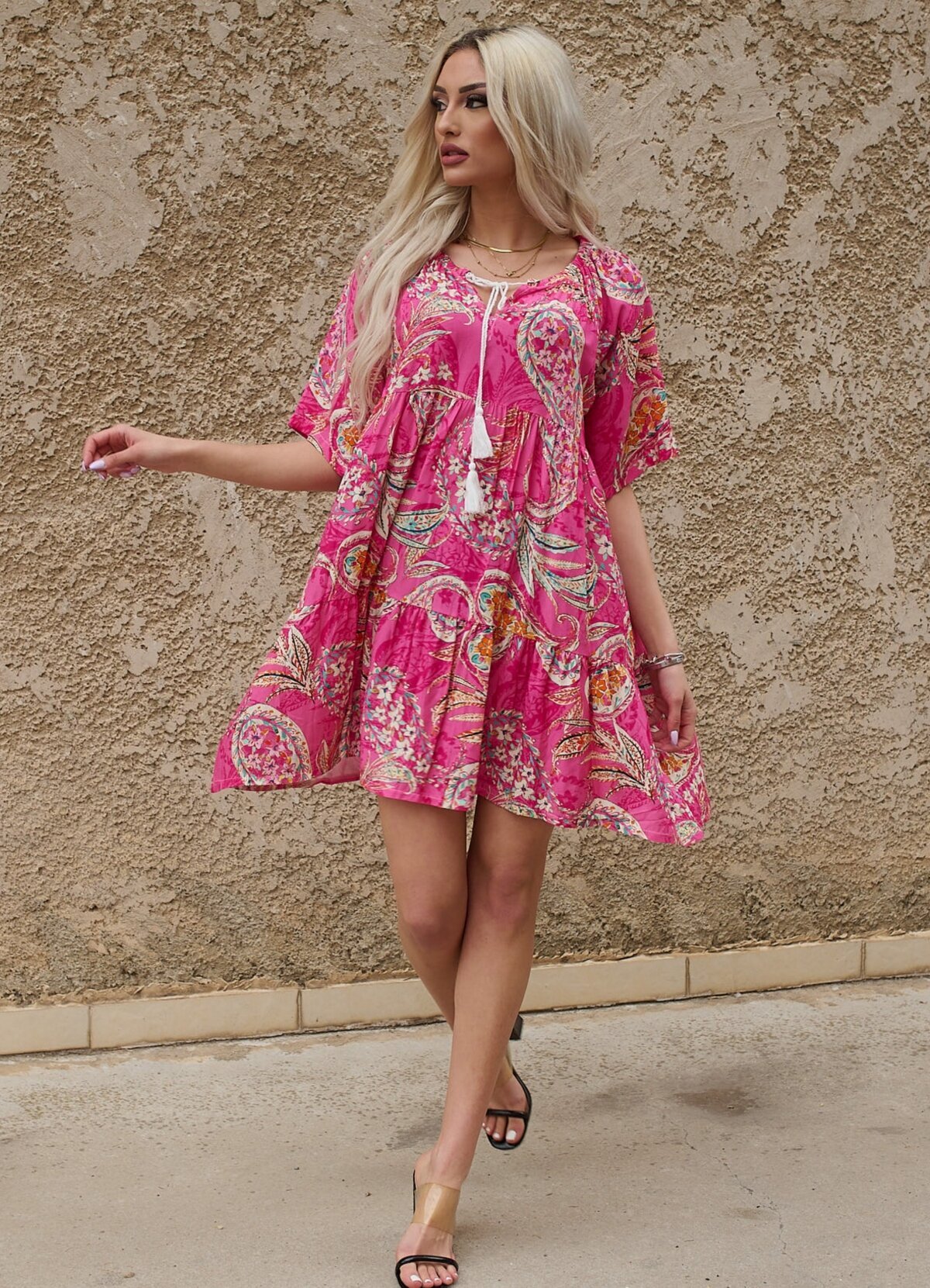 floral mini αέρινο φόρεμα σε φαρδιά γραμμή - Parizianista.gr
