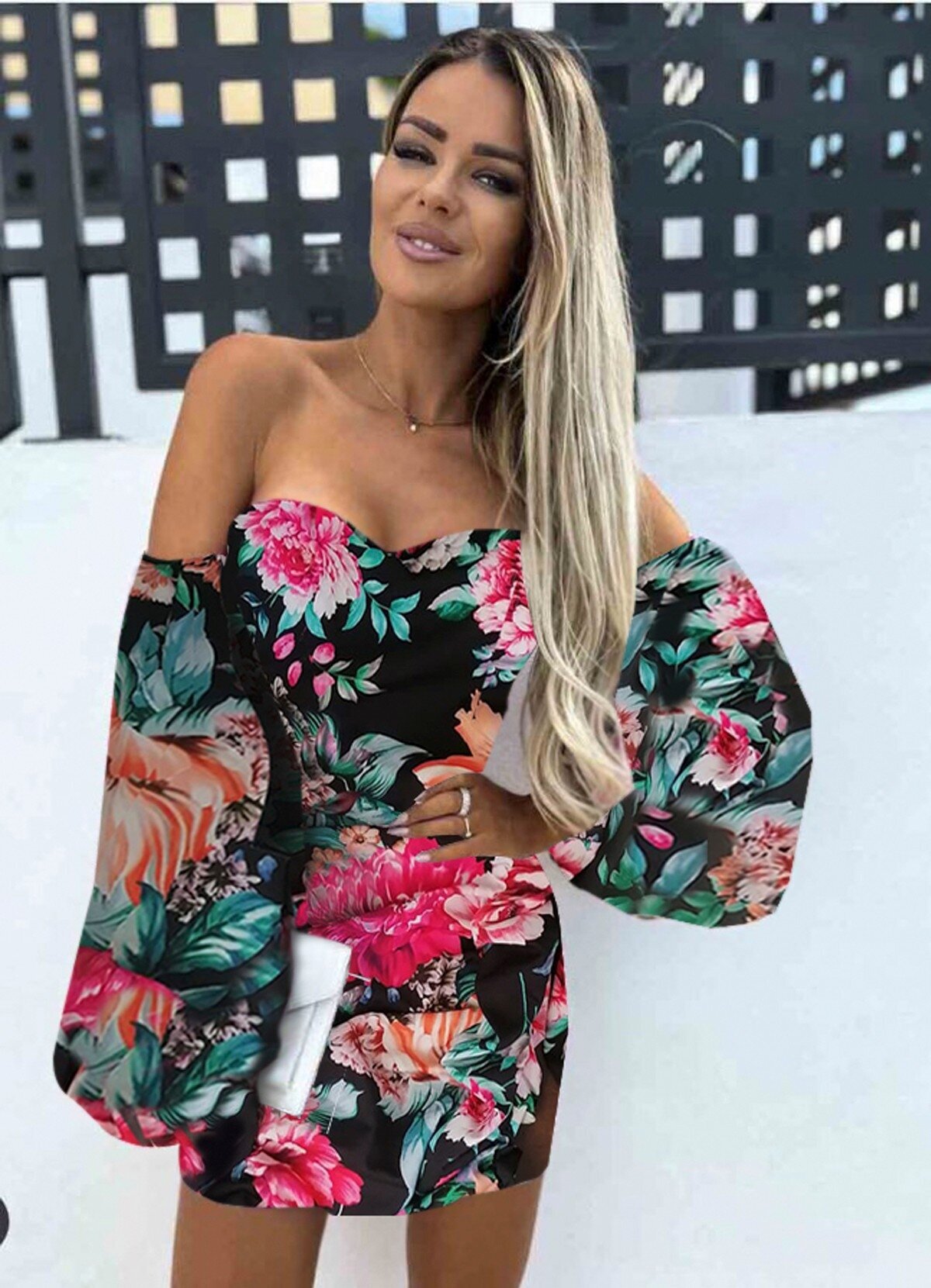 floral mini φόρεμα έξωμο - Parizianista.gr