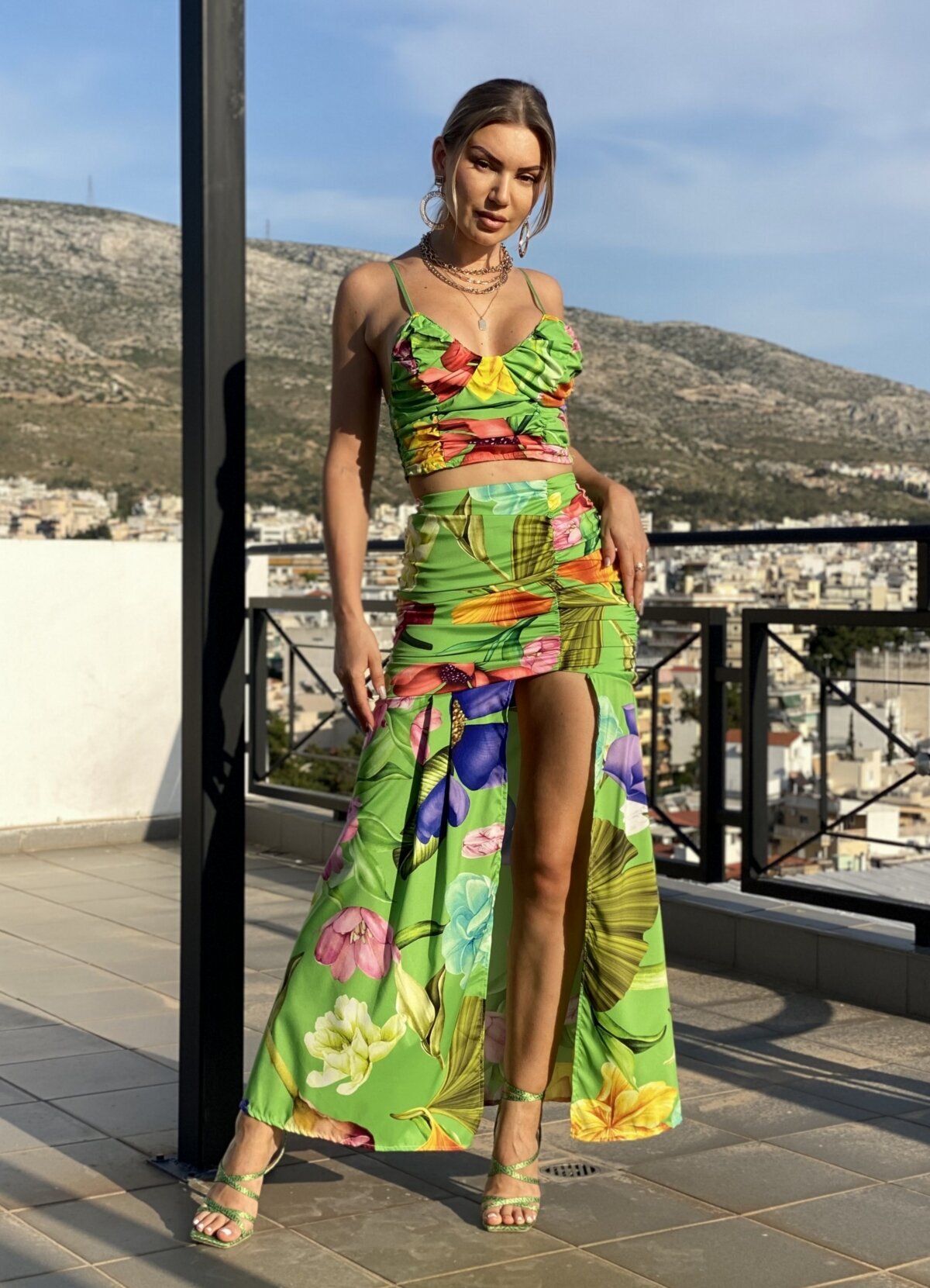 floral σετ φούστα με σκίσιμο & τοπ - Parizianista.gr