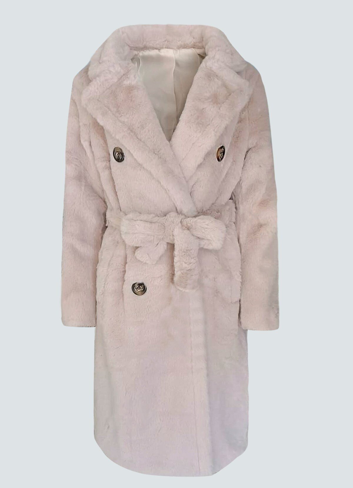 γούνινο μακρύ παλτό μεσάτο με ζώνη - Parizianista.gr
