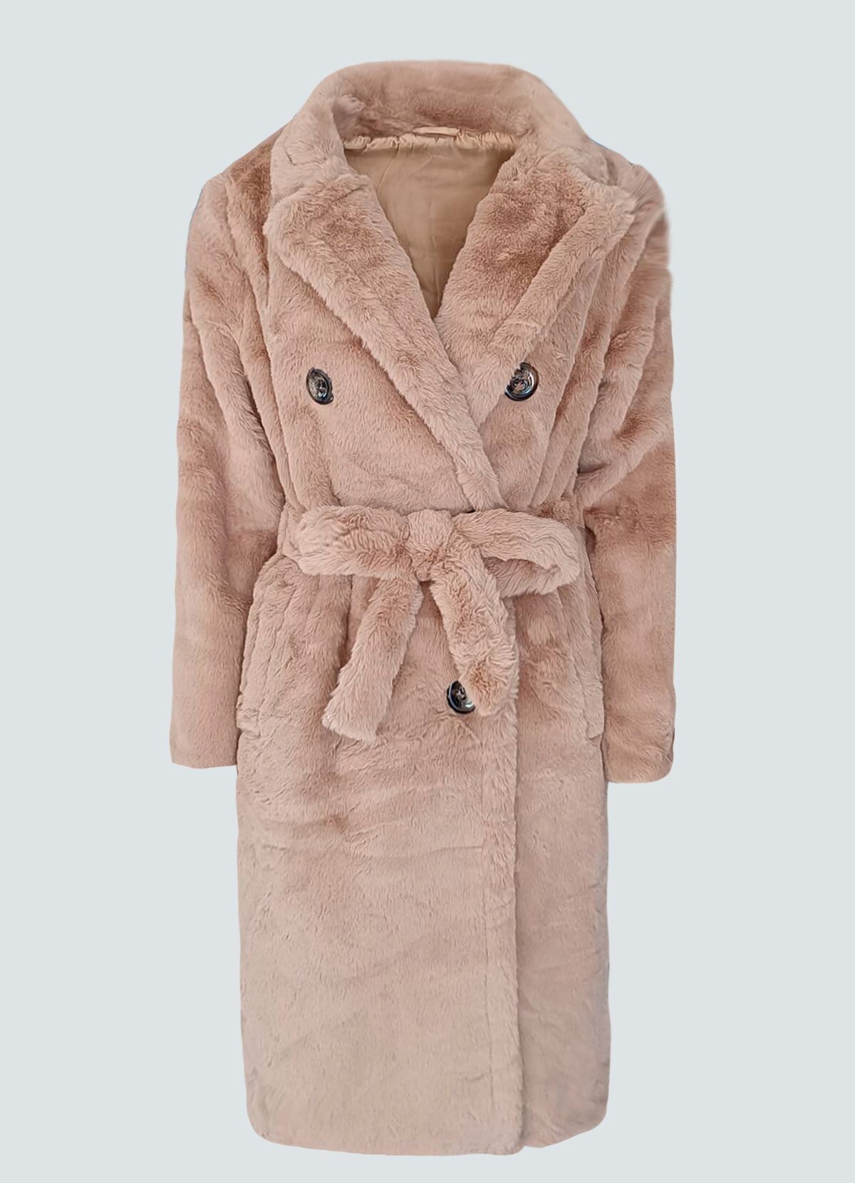 γούνινο μακρύ παλτό μεσάτο με ζώνη - Parizianista.gr
