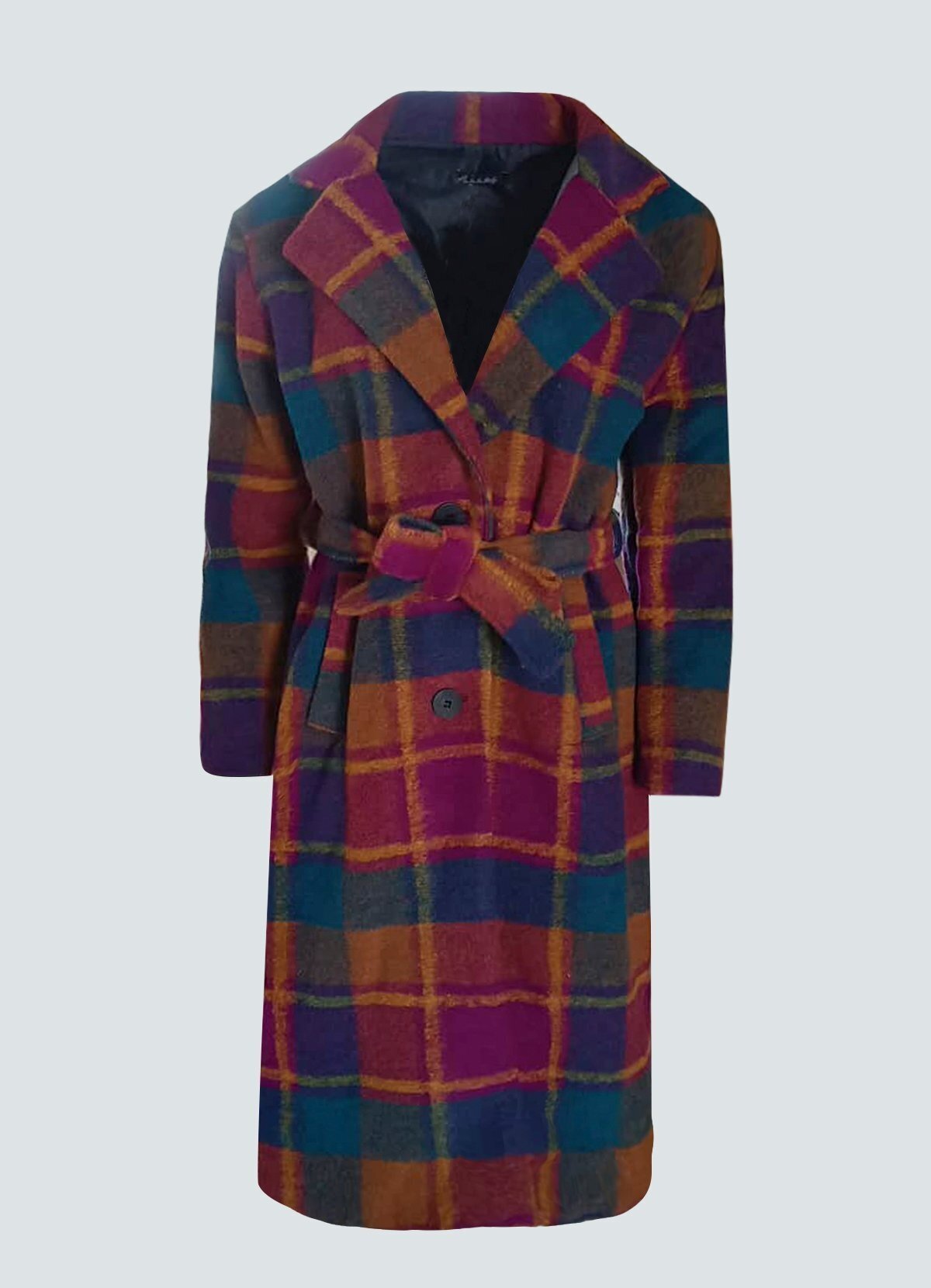καρό παλτό μεσάτο με ζώνη - Parizianista.gr