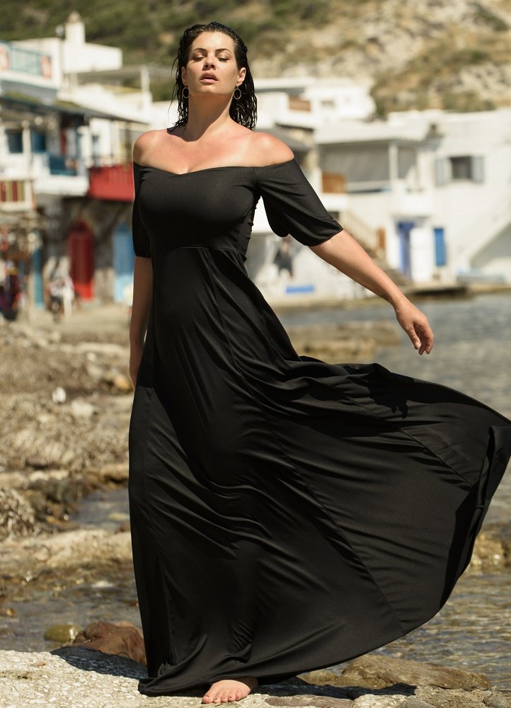 μάξι φόρεμα έξωμο με μανικάκια στο πλάι by Maria Korinthiou Collection -  Parizianista.gr