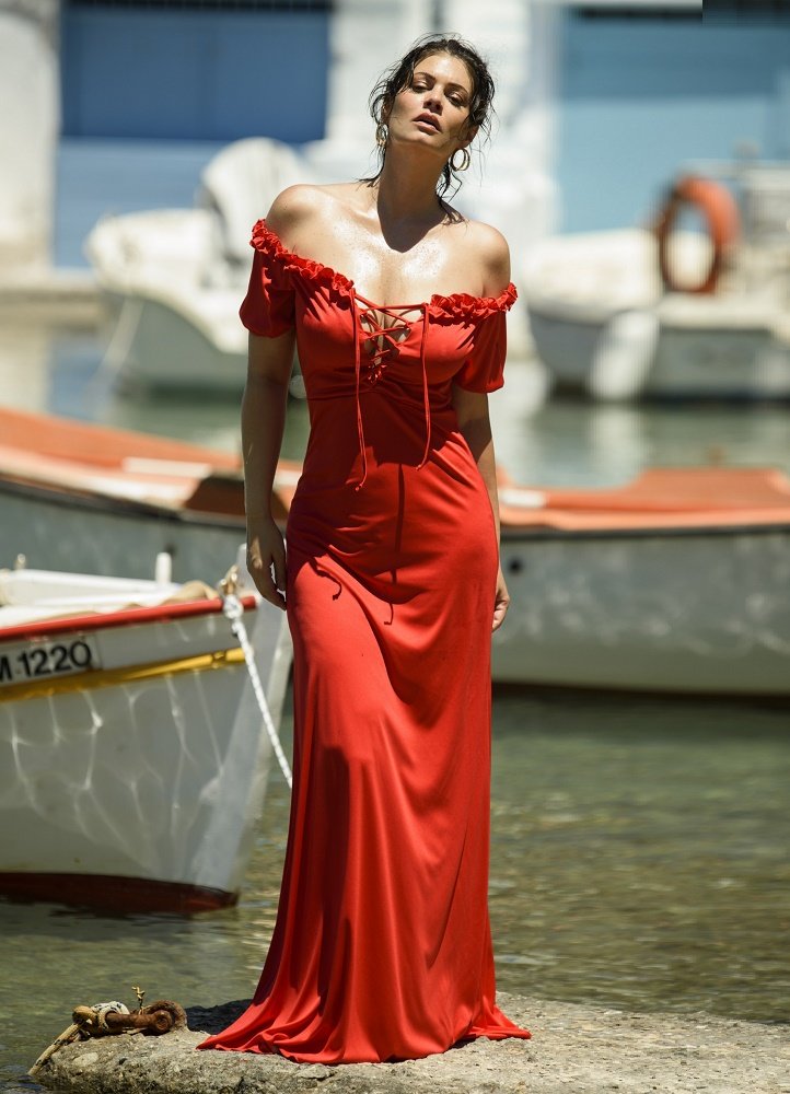 μάξι φόρεμα με κορδόνια στο μπούστο by Maria Korinthiou Collection -  Parizianista.gr