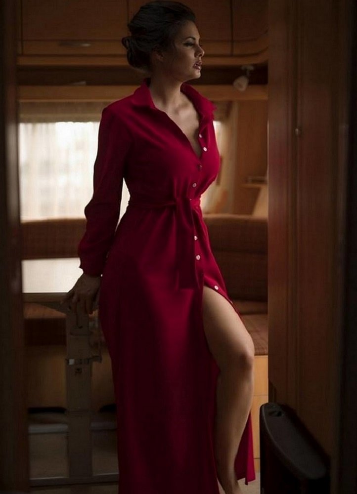 Maxi φόρεμα/πουκαμίσα με κουμπιά και ζώνη by Maria Korinthiou collection -  Parizianista.gr