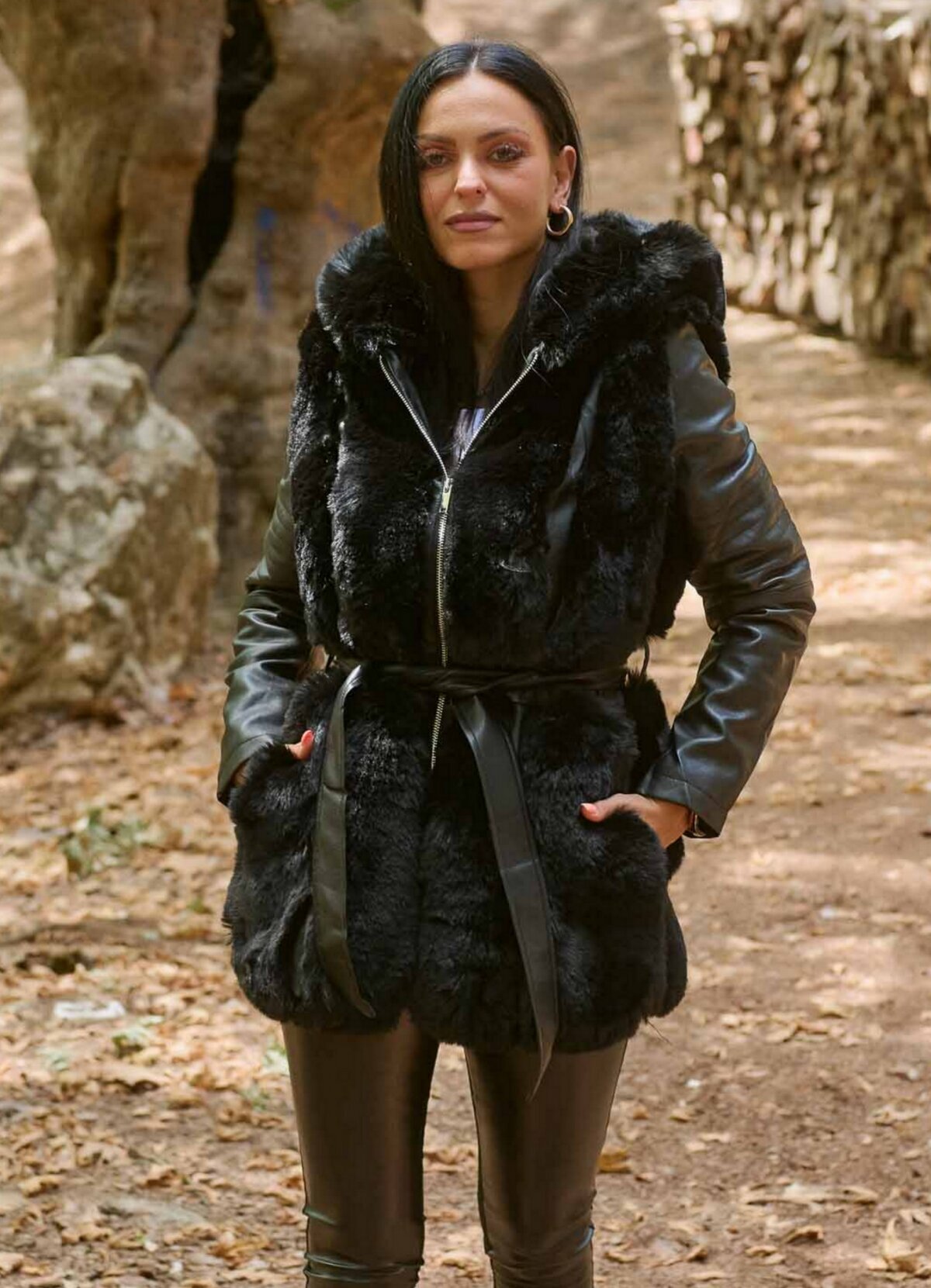 μεσάτο δερματίνη jacket με εξωτερική γούνα - Parizianista.gr