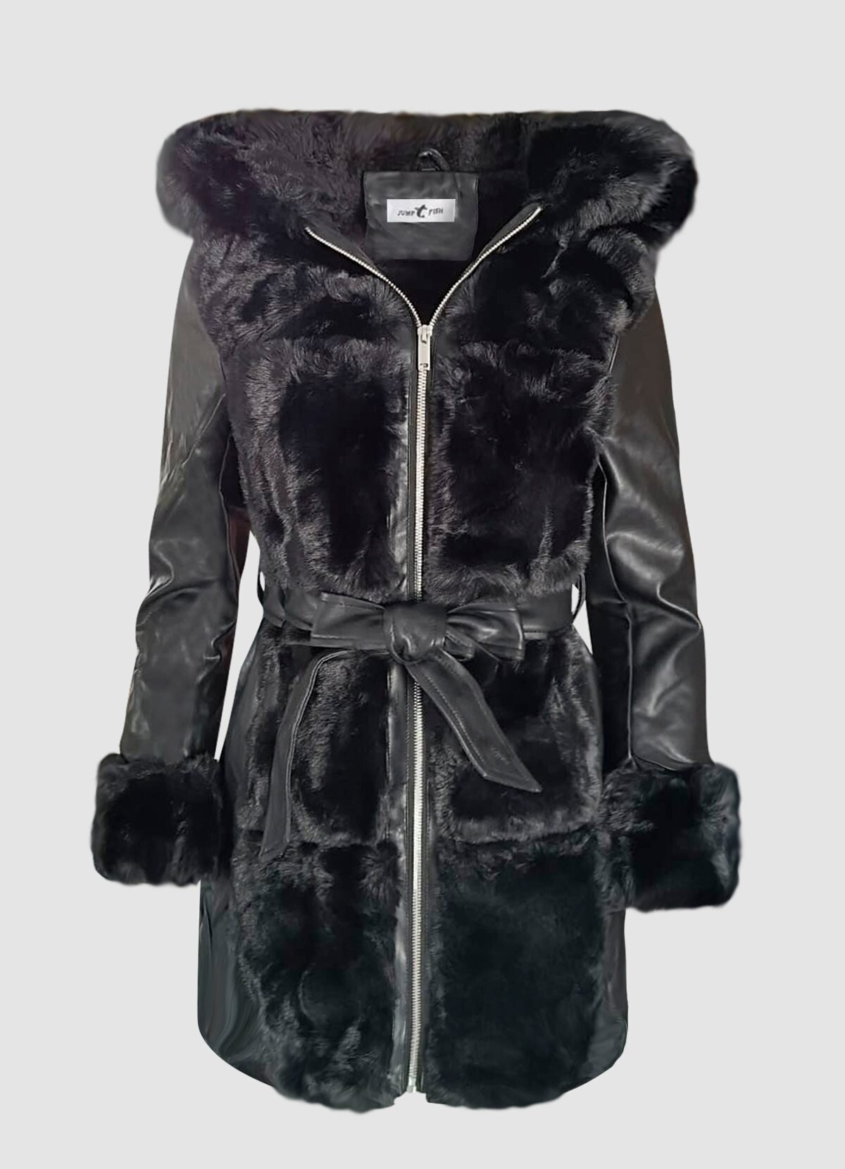 μεσάτο δερματίνη jacket με γούνα,ζώνη & κουκούλα F/W 2022/23 -  Parizianista.gr
