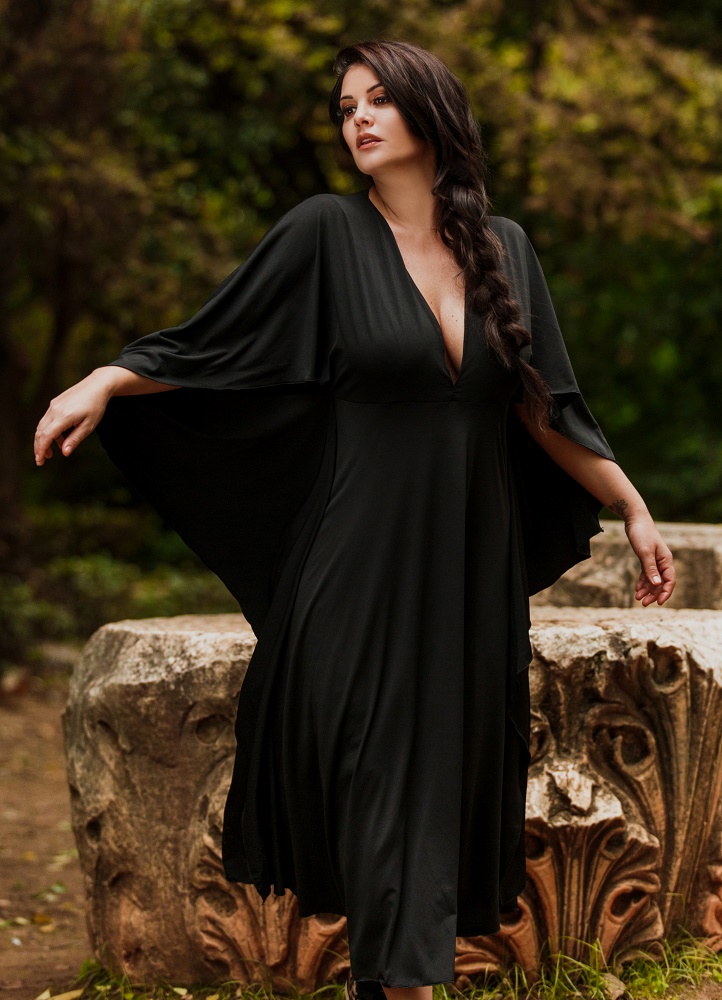 midi φόρεμα με νυχτερίδα μανίκια by Maria Korinthiou Collection -  Parizianista.gr