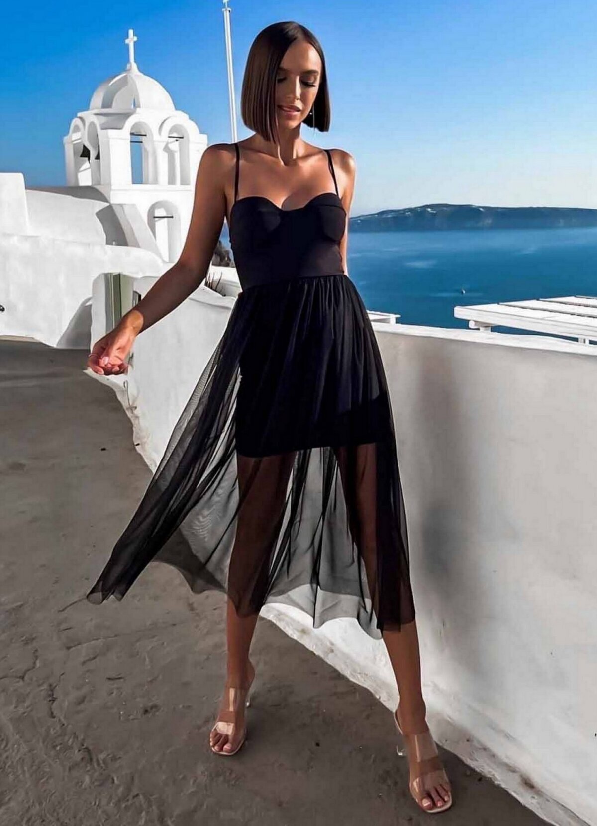 mini φόρεμα τιράντα με extra τούλι από πάνω - Parizianista.gr