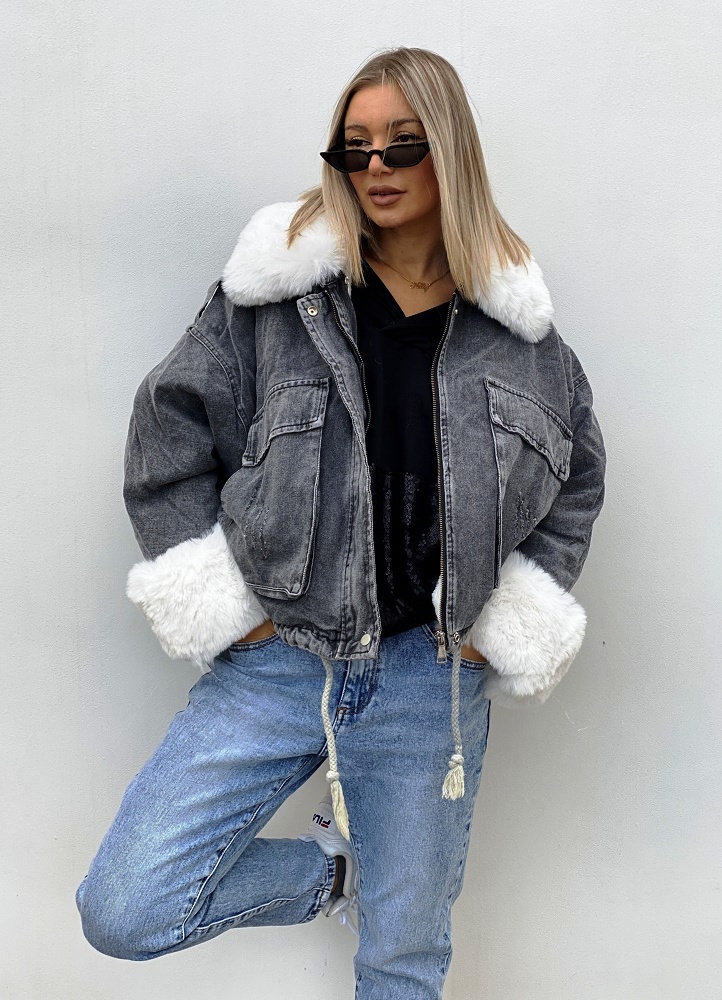 oversize jean jacket με γούνα - Parizianista.gr