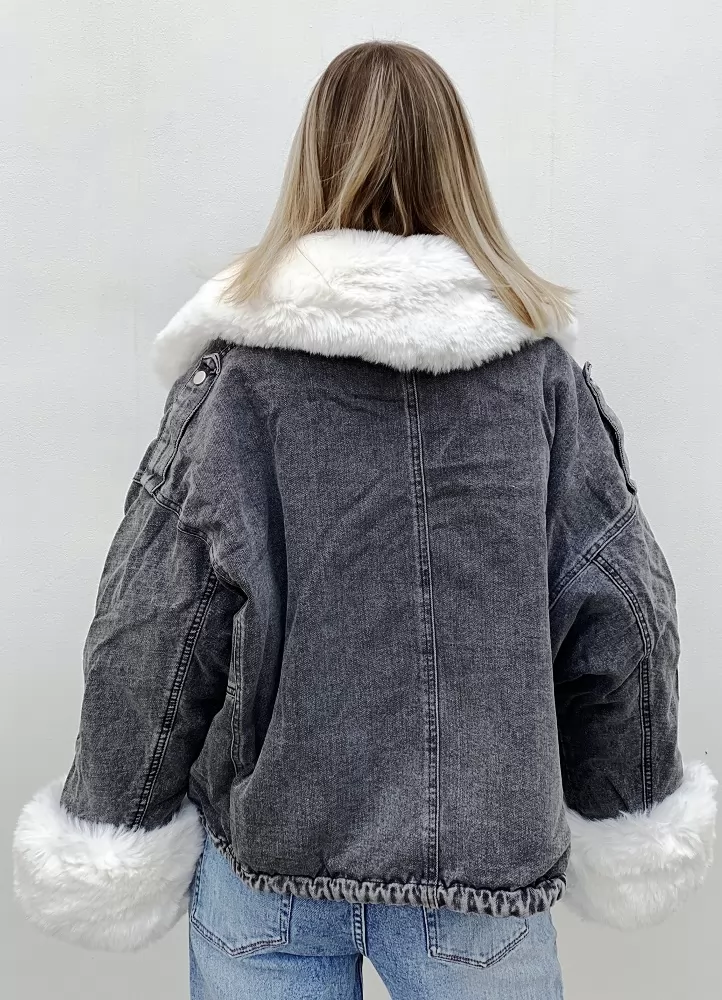 oversize jean jacket με γούνα - Parizianista.gr
