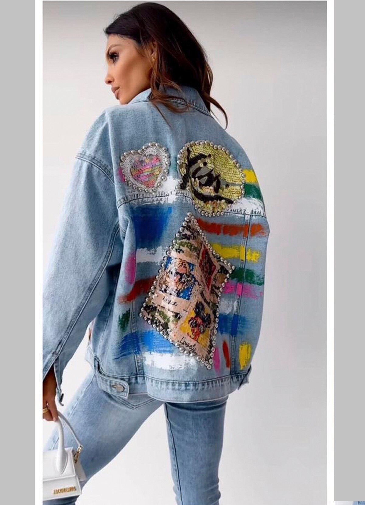 oversize jean jacket με κέντημα τρουκς & παγιέτα - Parizianista.gr