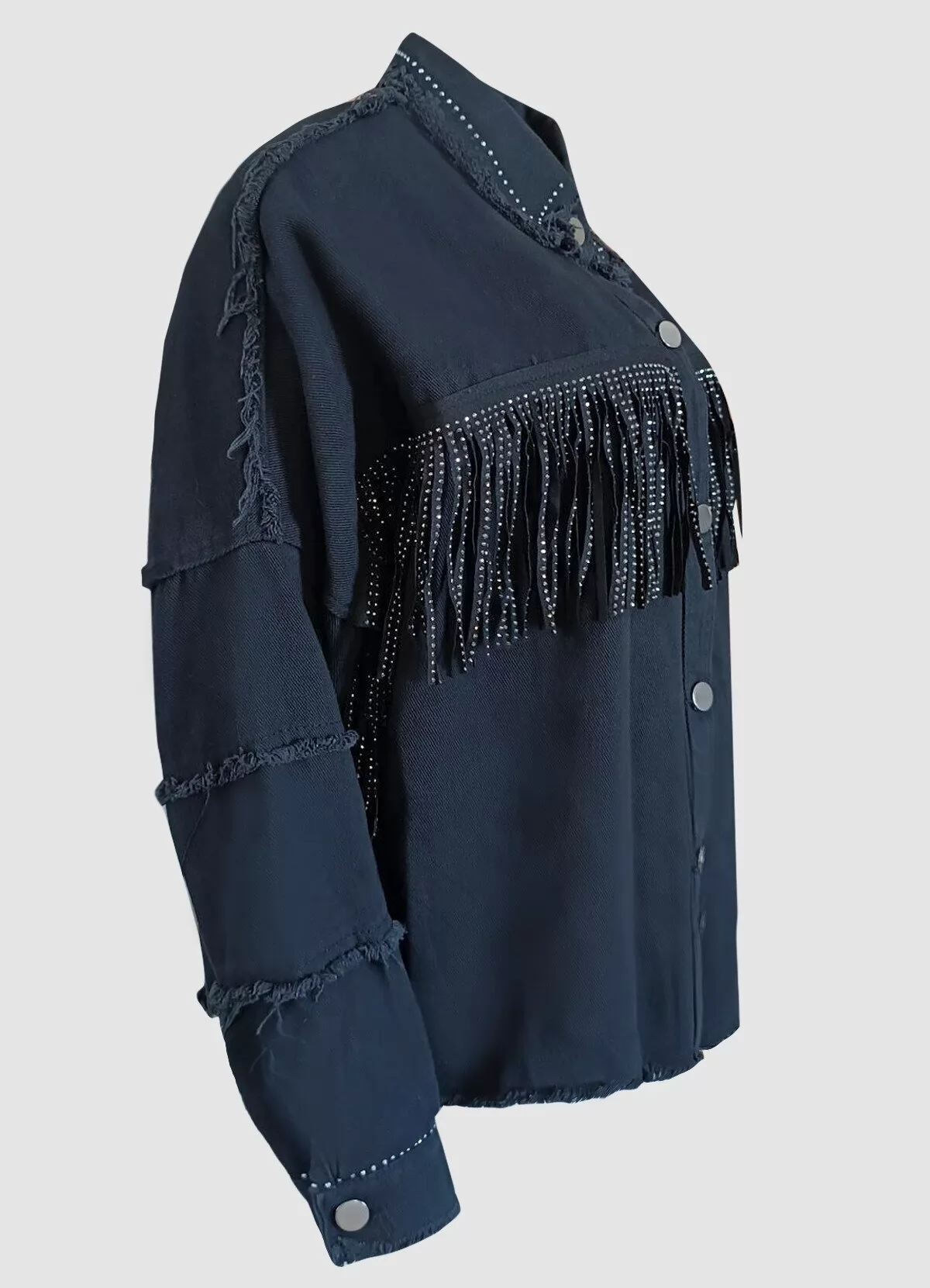 oversize jean jacket με κρόσια - Parizianista.gr