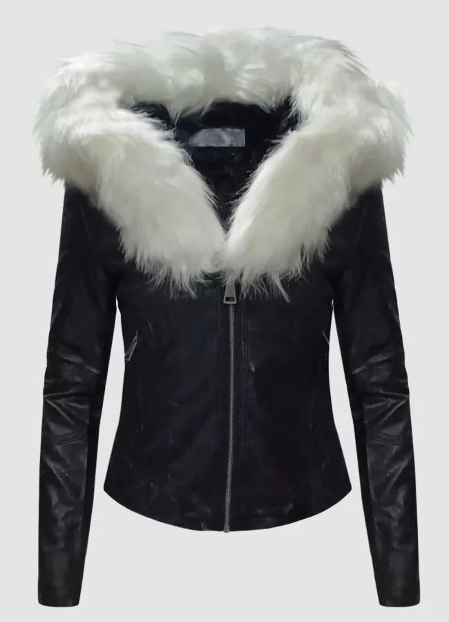 δερματίνη μεσάτο jacket με γούνα στην κουκούλα & φλις εσωτερικά F/W 2022/23  - Parizianista.gr