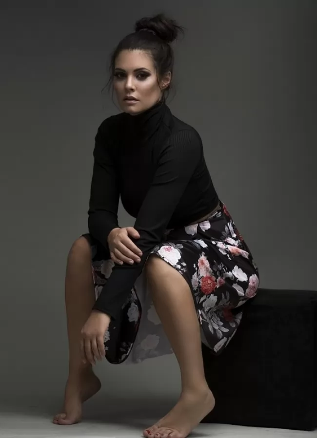 Floral midi cloche skirt by Maria Korinthiou Collection